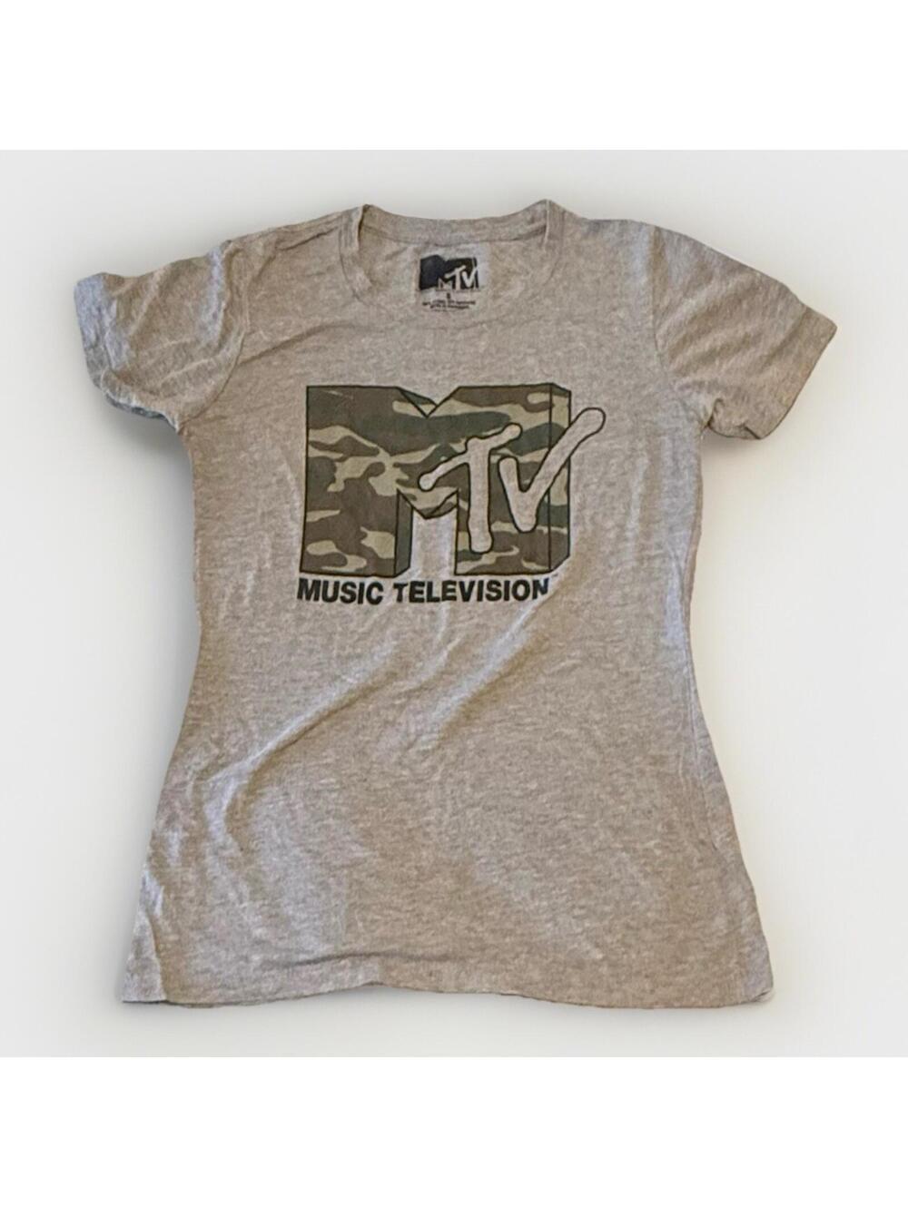 MTV Camo Logo T SHIRT Retro 80s Music Television Video Camouflage Women Size S